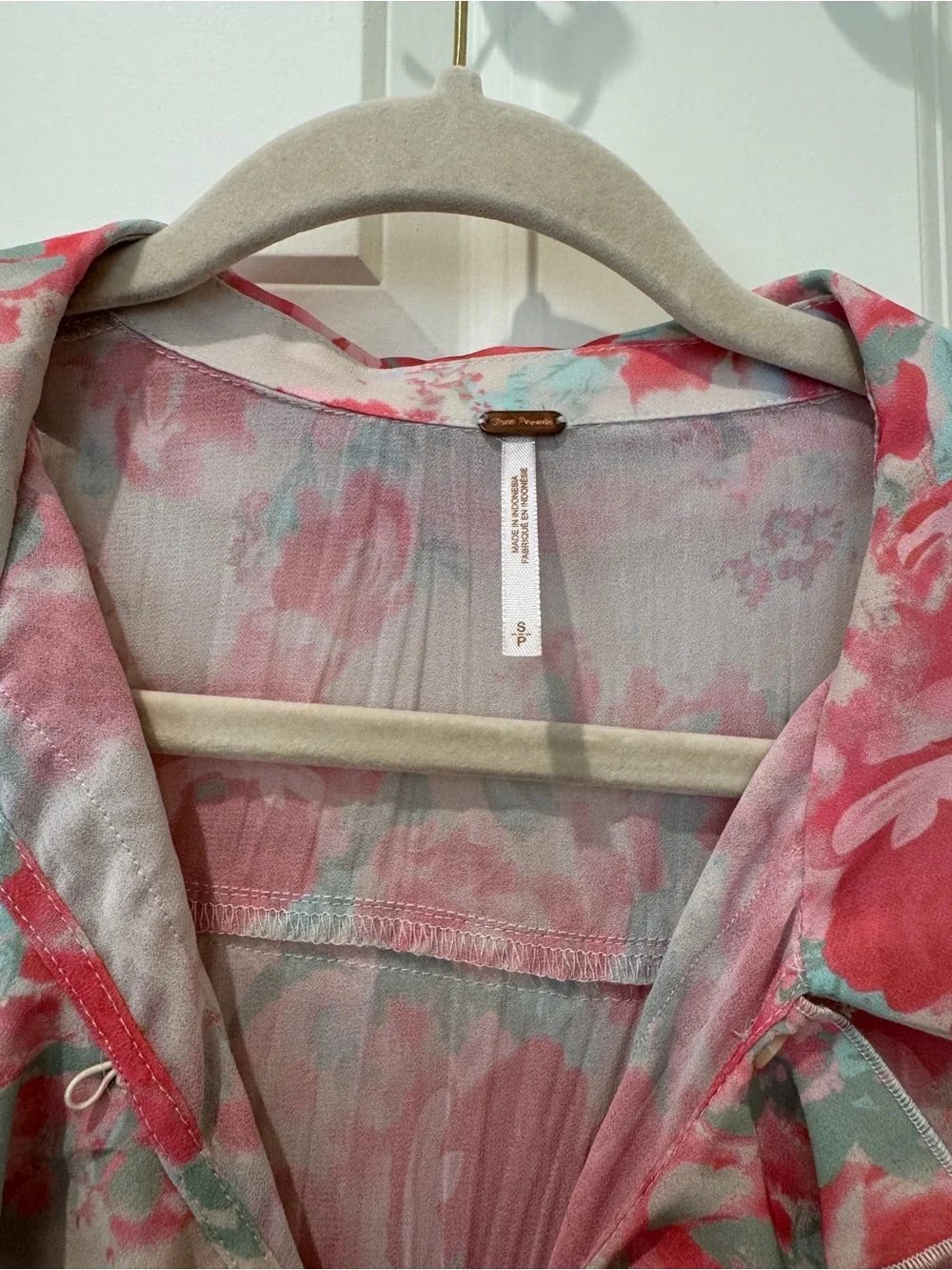 Free People Pink Floral Ruffle Lace Blouse